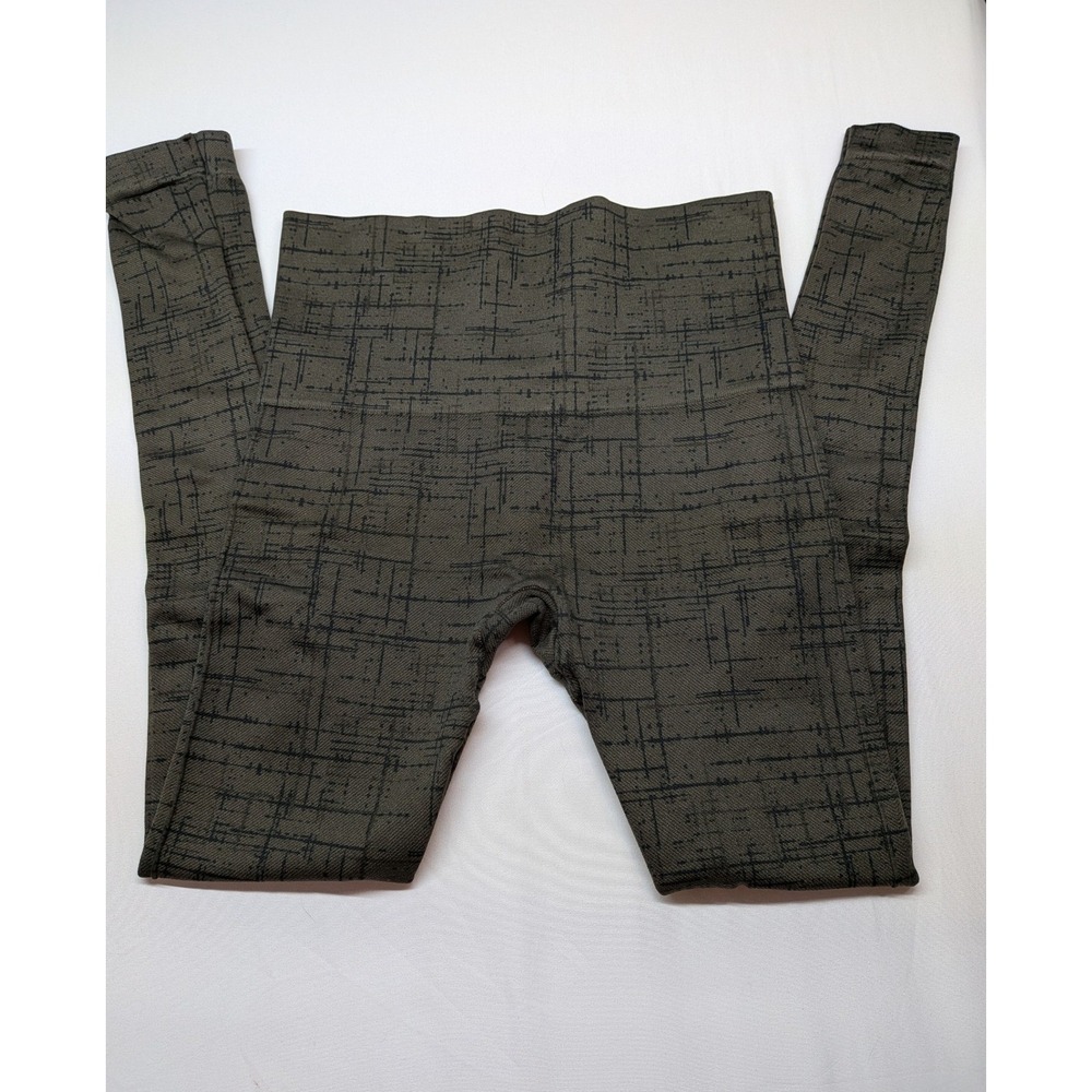 Spanx Look at Me Now Seamless Leggings Olive Green Black Grid High Waist Small